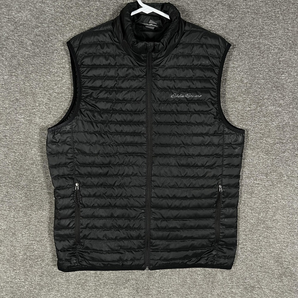 Eddie Bauer Vest Mens Medium Black EB650 Down Puffer Full Zip Outdoor Insulated